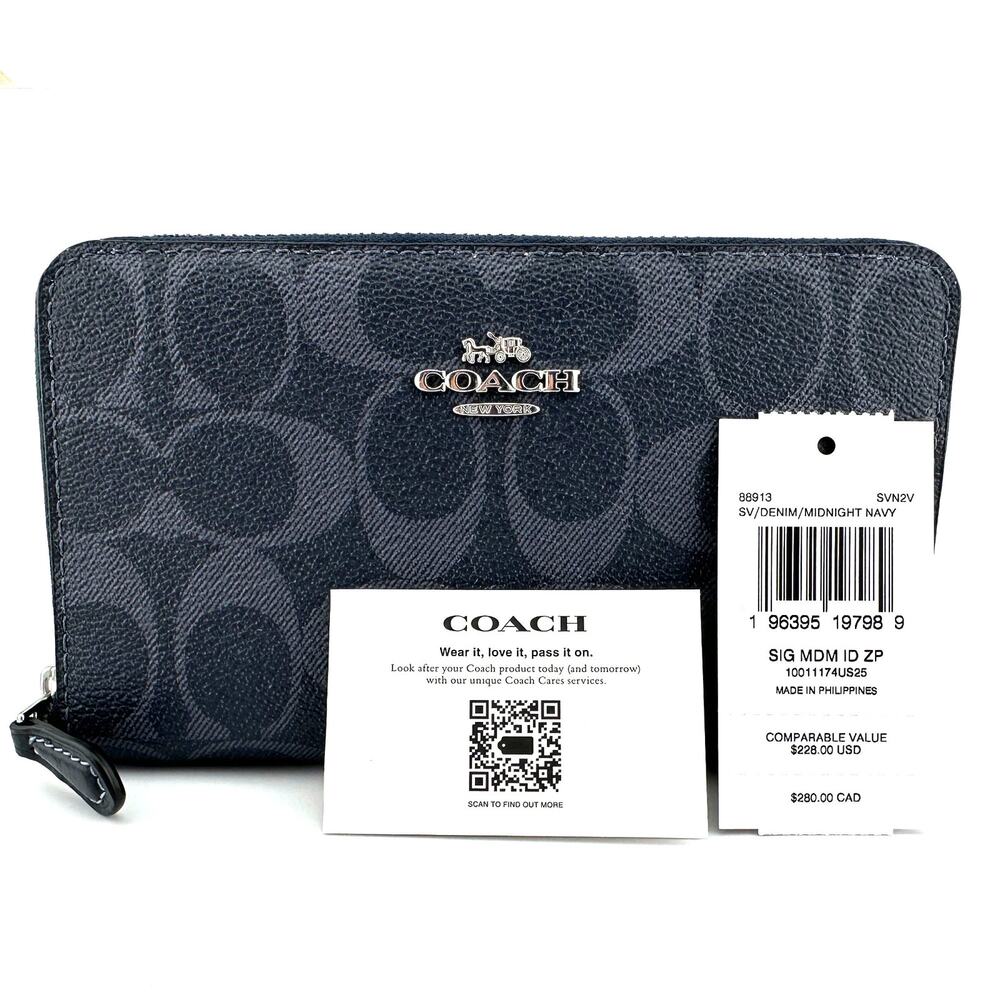 Coach Medium Id Zip Wallet In Signature Canvas Denim Midnight 88913 - Picture 6 of 6